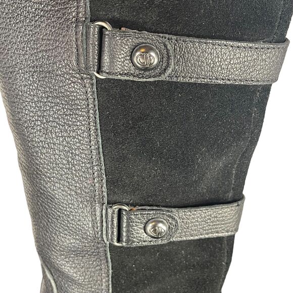 Circa Joan & David Black Leather Suede Knee High Tall Boots WOMENS SIZE 6.5 Moto - Picture 6 of 13